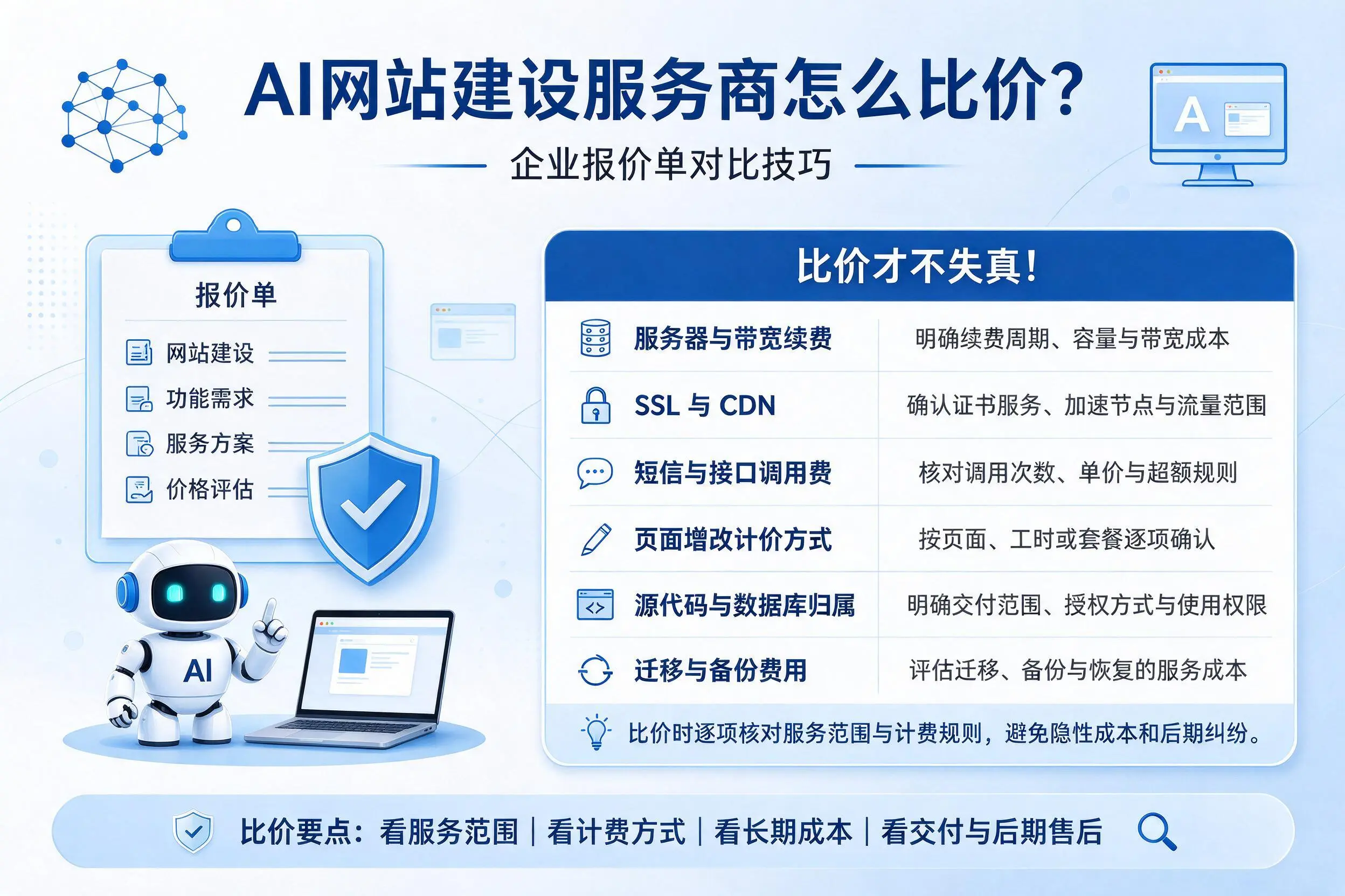 AI网站建设服务商怎么比价?七台河企业报价单对比技巧